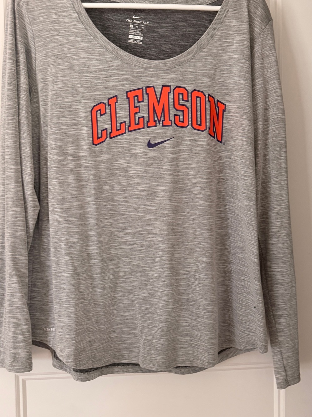 Nike Women’s Gray Long-Sleeve Clemson Tee with Orange Logo